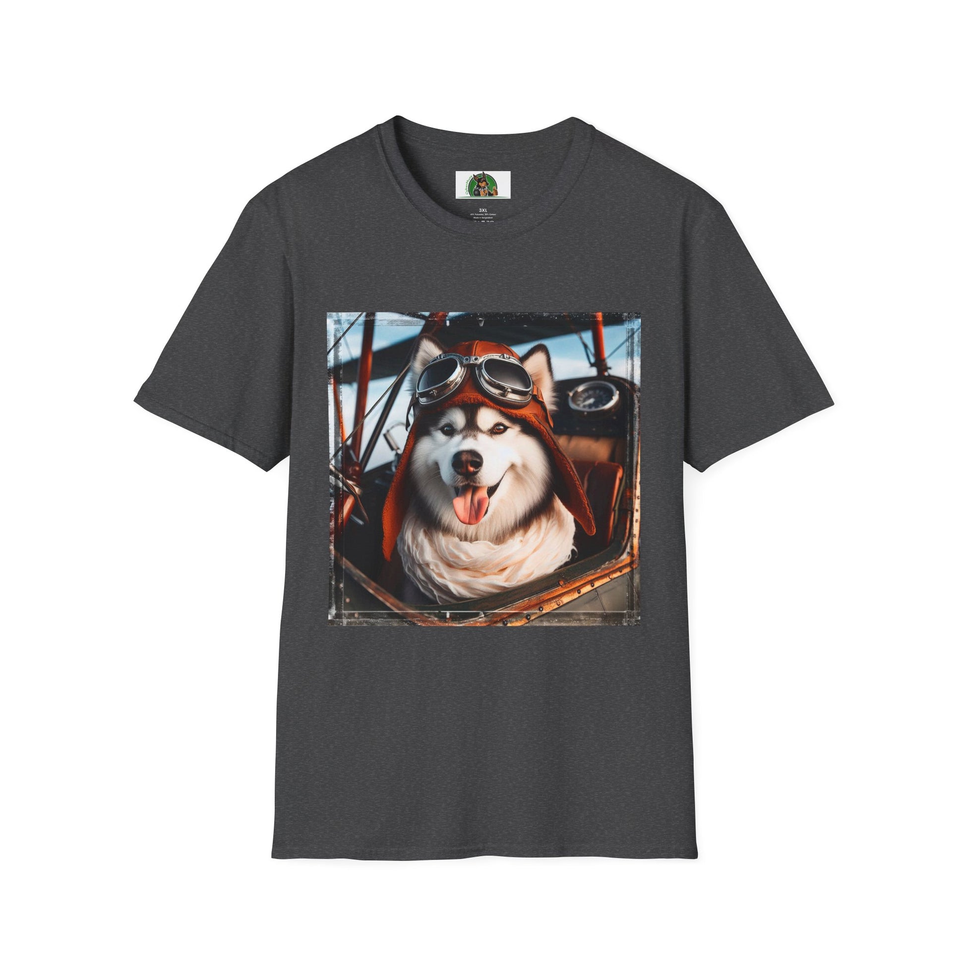 Husky pilot T-Shirt Printify XS Dark Heather