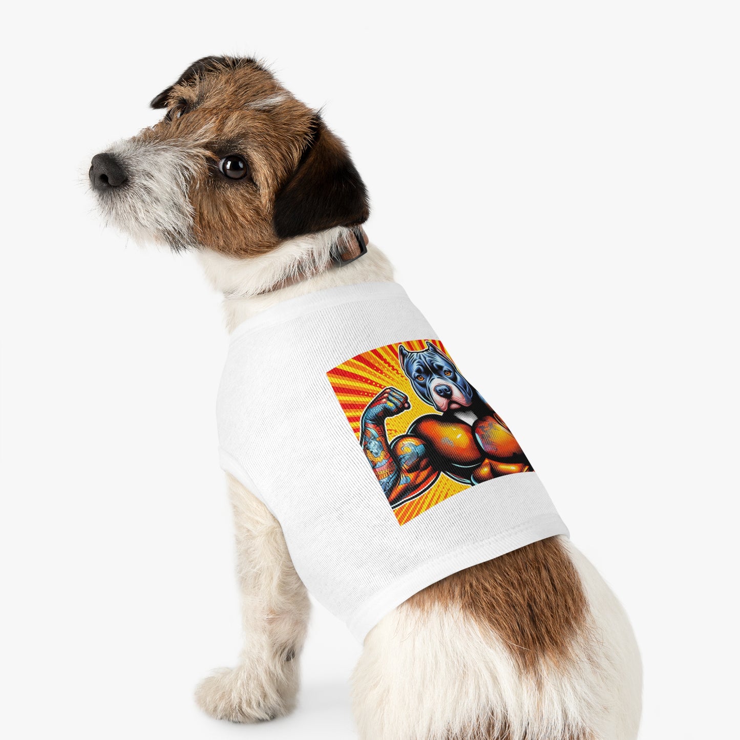 Pet Tank Top Pit Bull arm flexing Pets Printify