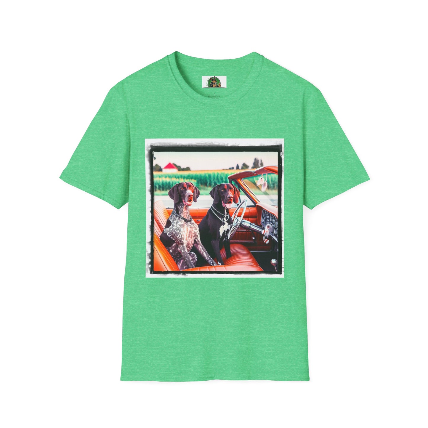 Wacky German Shorthaired Pointer friends driving t shirt T-Shirt Printify S Heather Irish Green
