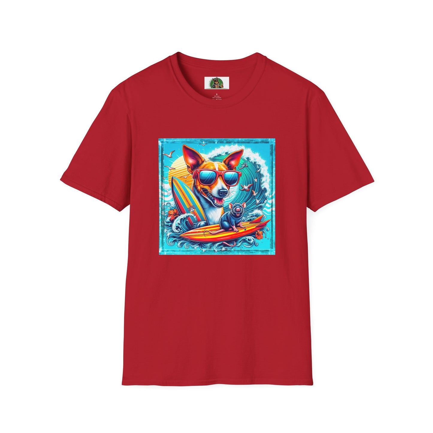 Rat Terrier T-Shirt puppy surfing T-Shirt Printify S Cherry Red