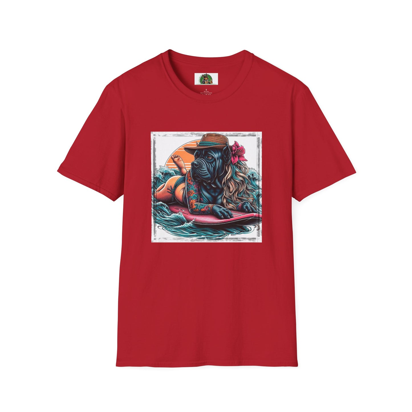 Cane Corso Female Surfer TShirt T-Shirt Printify S Cherry Red