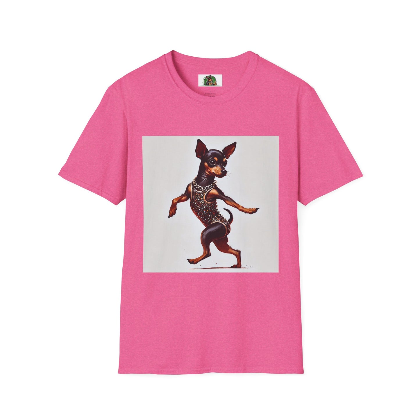 Dancing Min Pin T-Shirt T-Shirt Printify S Heather Heliconia