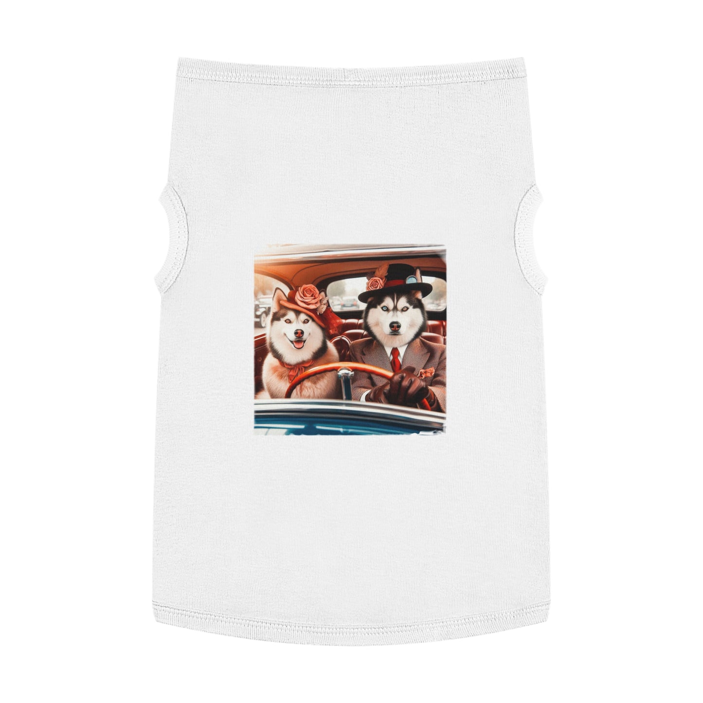 Pet Tank Top Husky couple driving Pets Printify XL White
