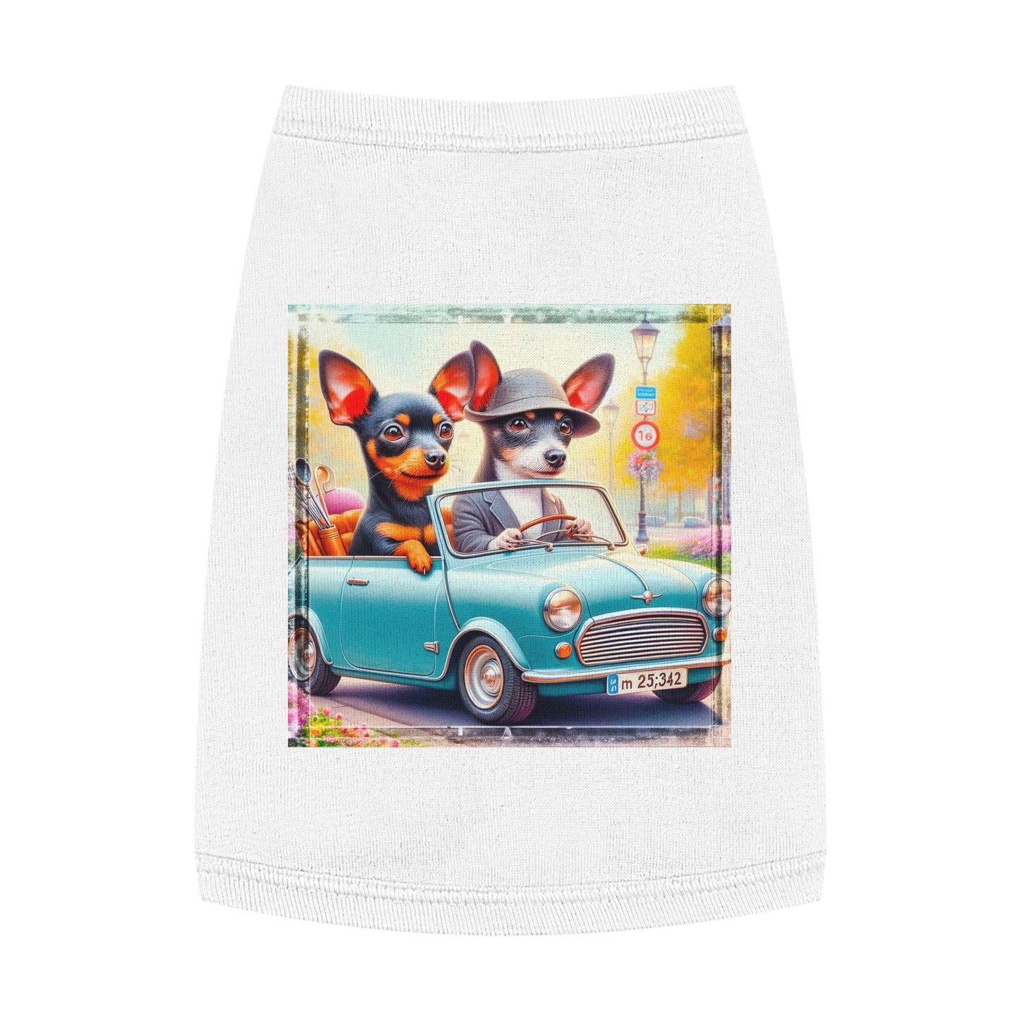 Wacky Pet Tank Top Rat Terrier couple driving Pets Printify M White