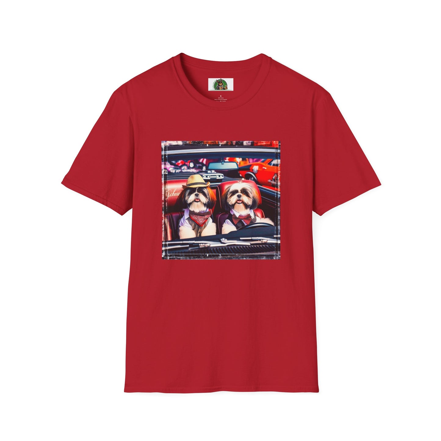 Wacky Shih Tzu driving frirbfs T-Shirt Printify S Cherry Red
