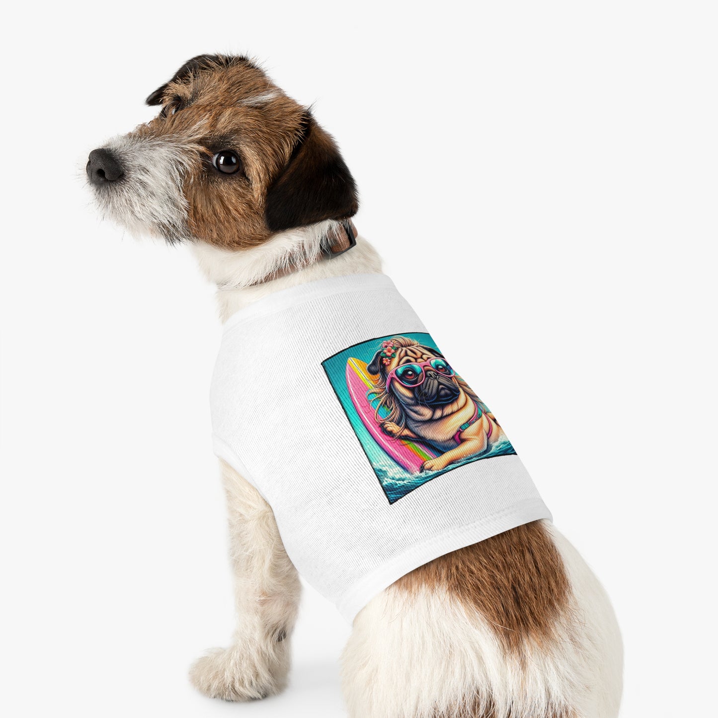 Pet Tank Top Pug surfer puppy Pets Printify