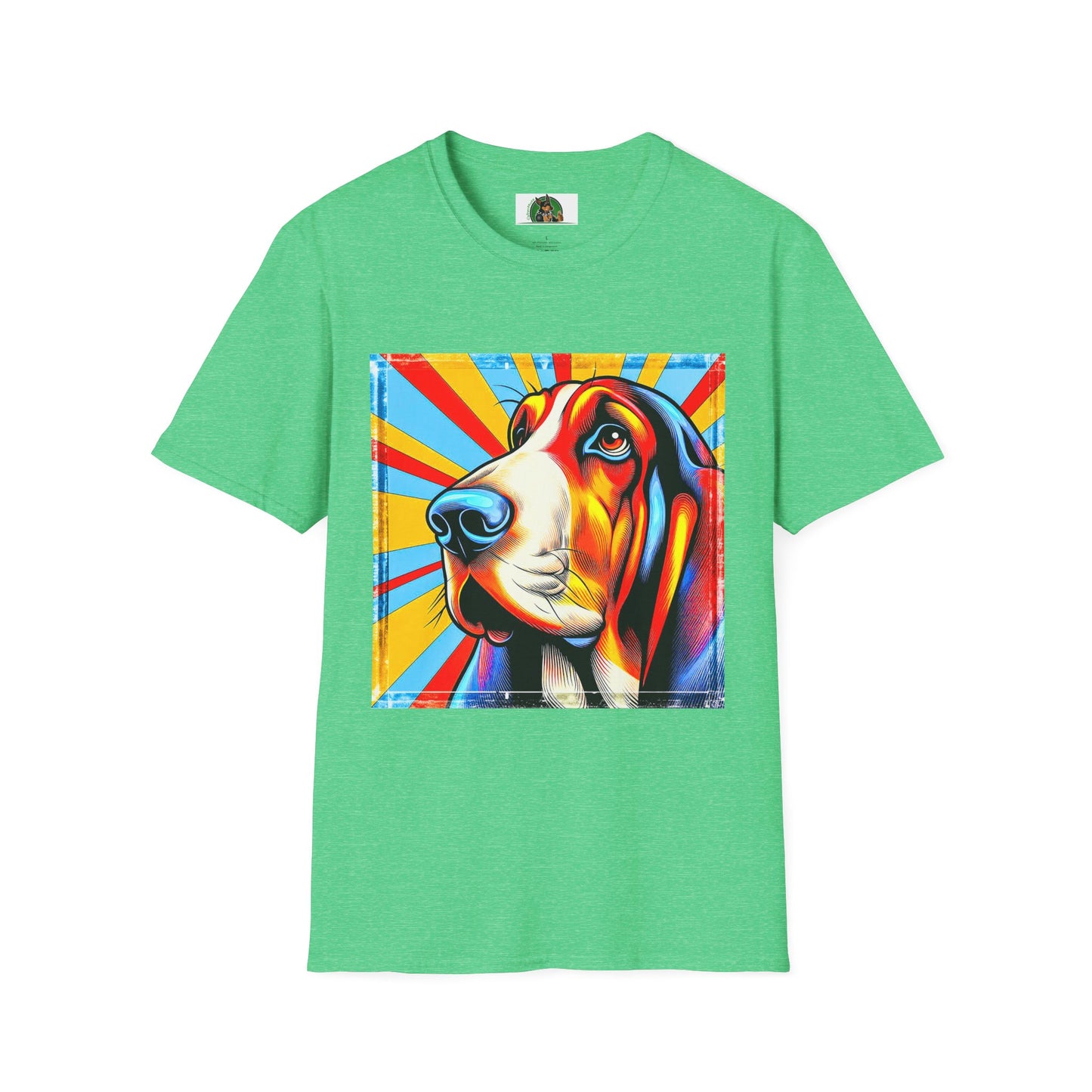 Basset Hound Bright Pop Art Pic T-Shirt Printify S Heather Irish Green
