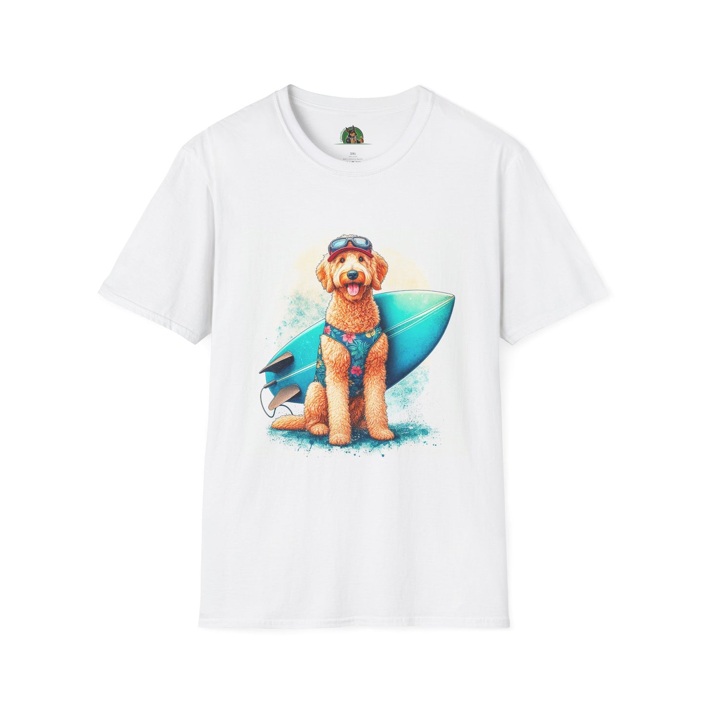 Golden Doodle surfer dude t shirt T-Shirt Printify XS White