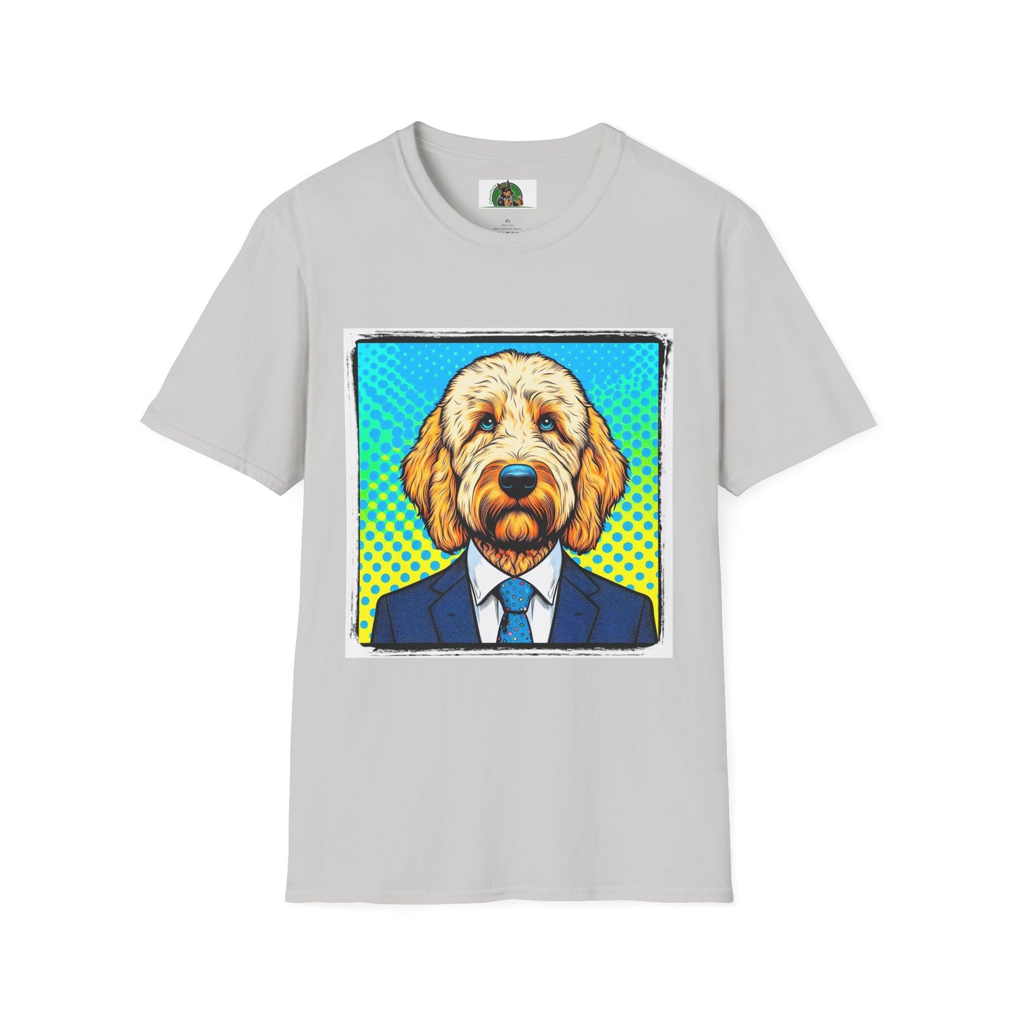 Golden Doodle blue suit t shirt T-Shirt Printify S Ice Grey