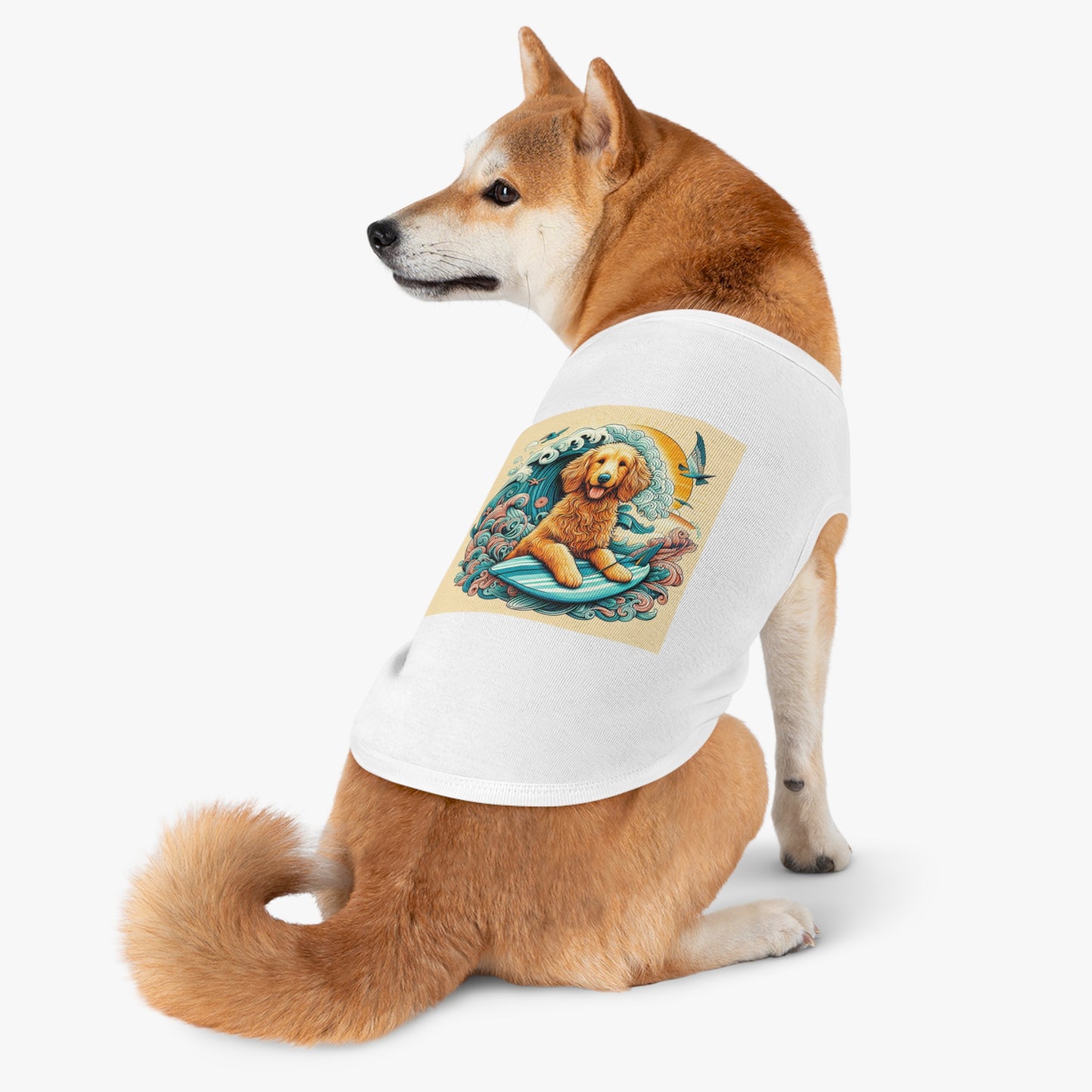 Pet Tank Golden Doodle blue waves t shirt