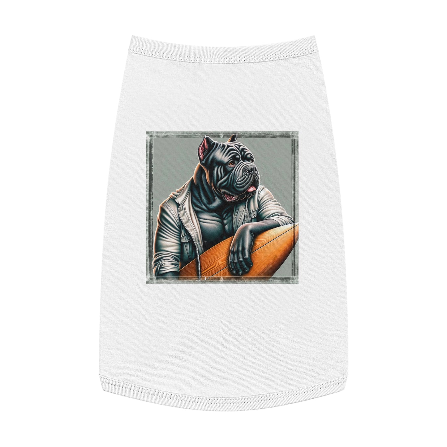 Pet Tank Top Cane Corso In Leather Jacket Surfer Pets Printify L White