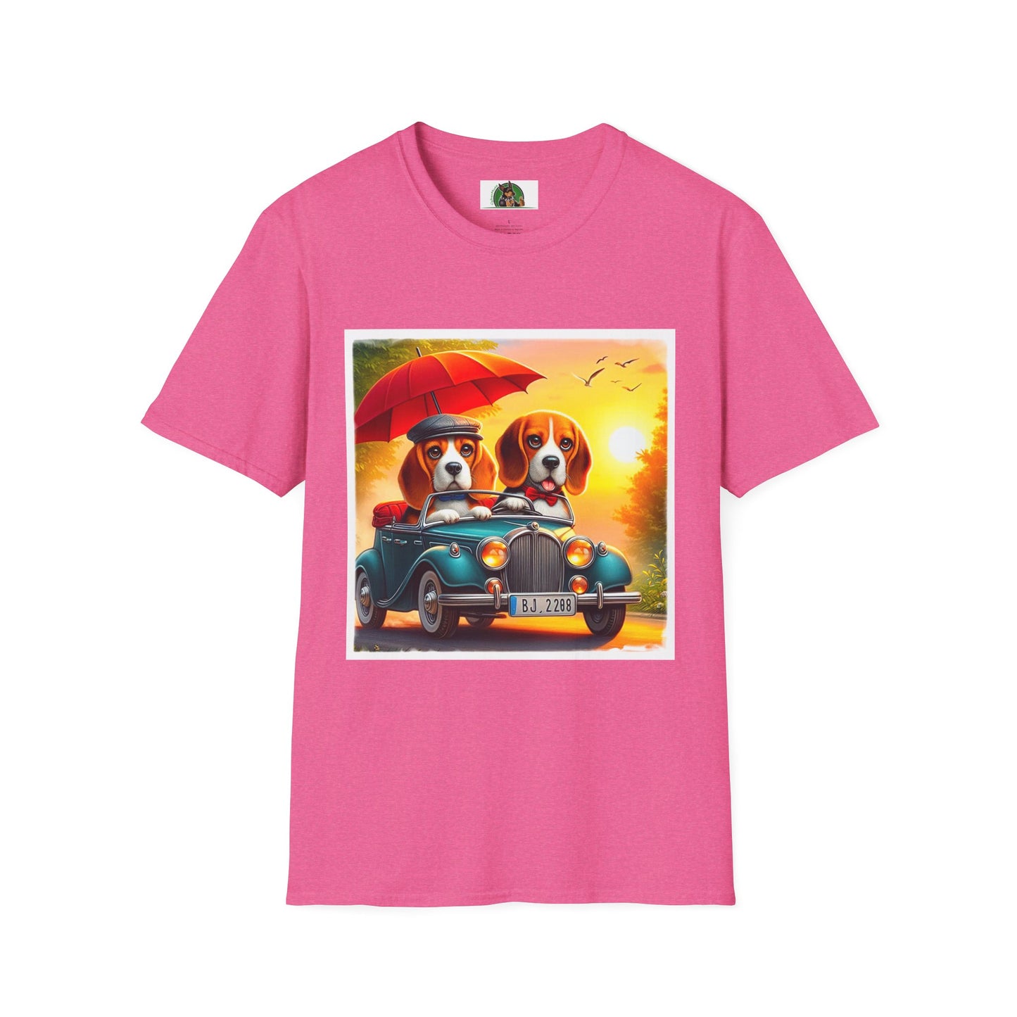Wacky Beagle Couple In Tiny Car T-Shirt Printify S Heather Heliconia
