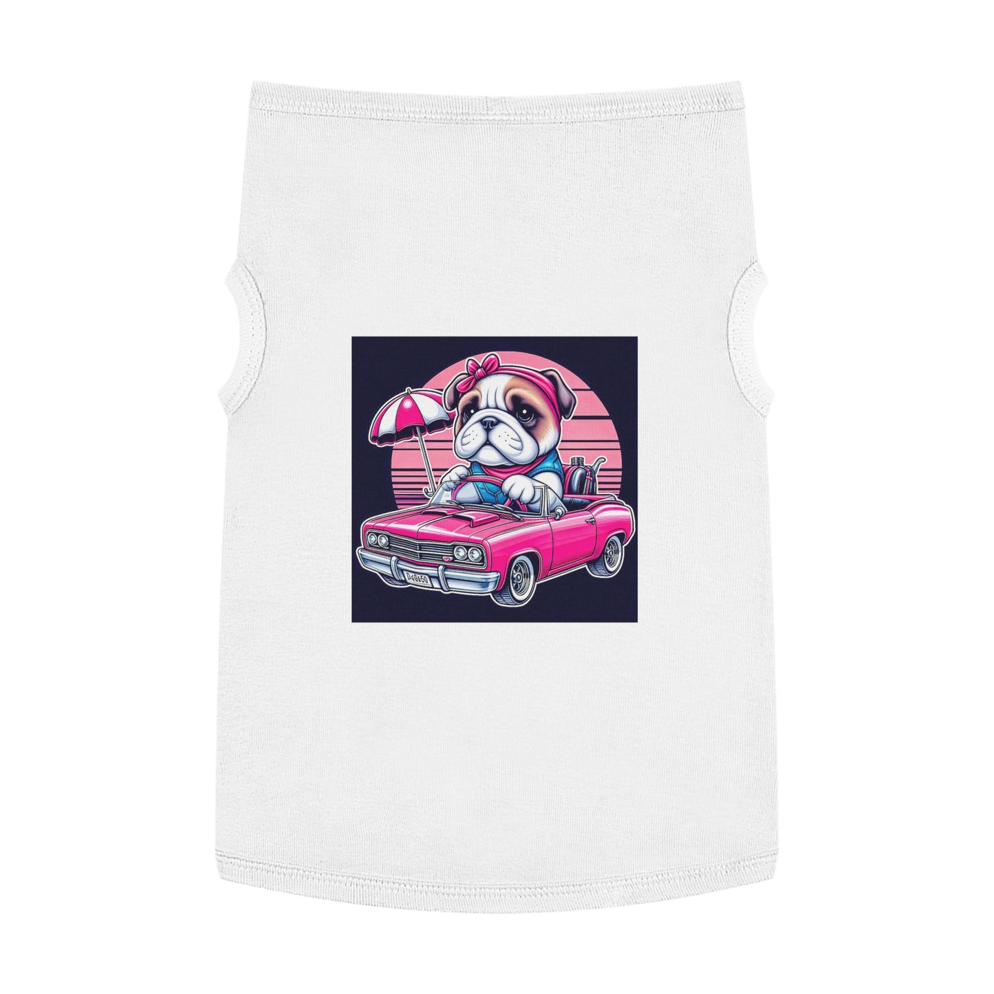 Wacky Pet Tank Top Bulldog tiny pink. car t shirt Pets Printify XL White