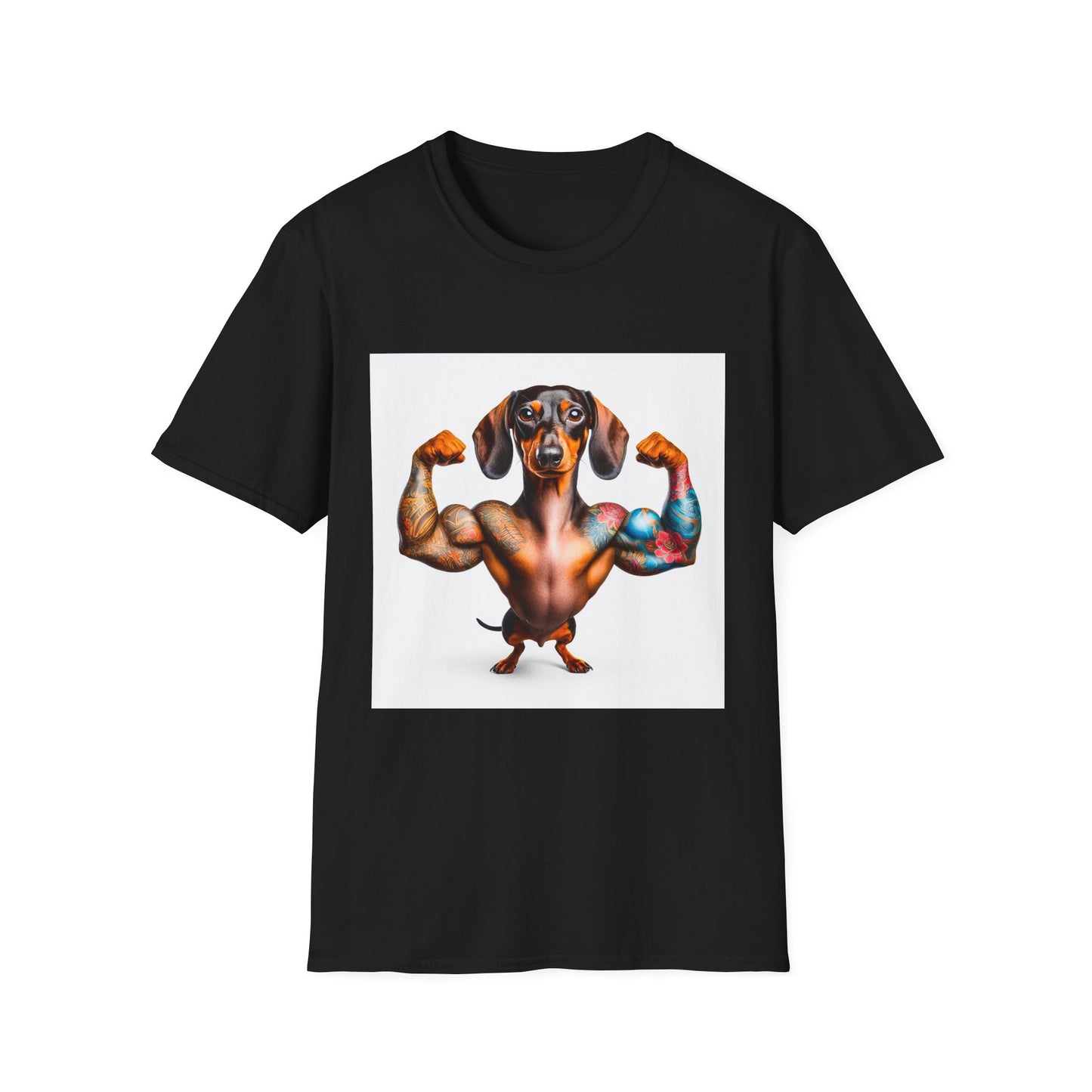 Dachshund muscles man t shirt T-Shirt Printify XS Black