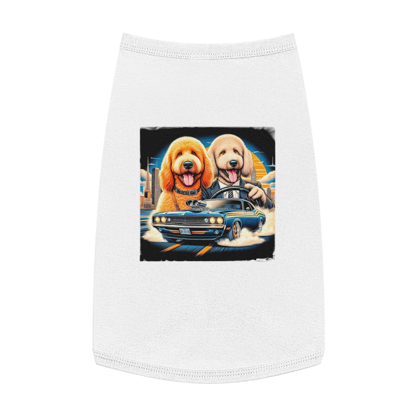 Pet Tank Golden Doodle driving fun t shirt Pets Printify L White