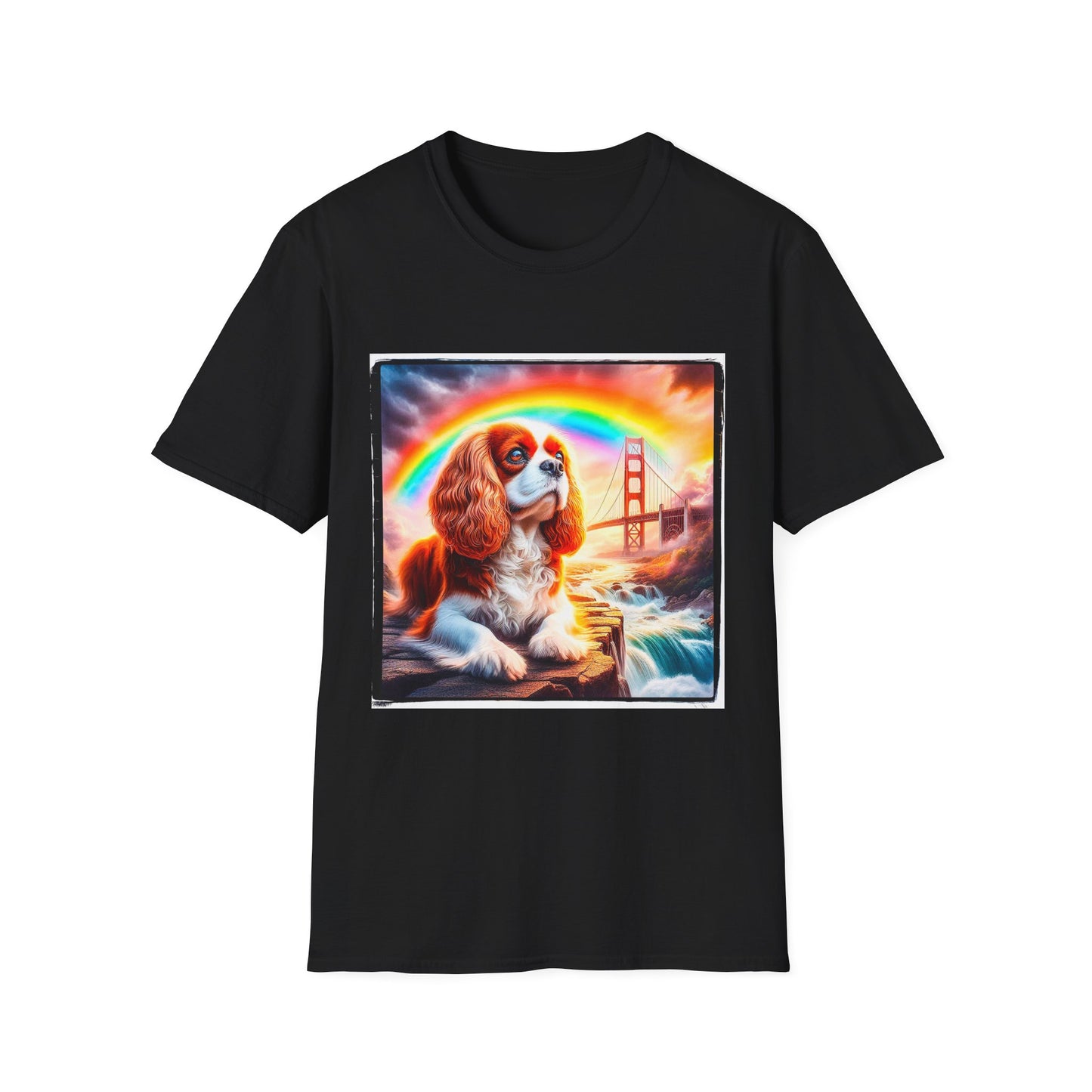 Cavalier King Charles Spaniel Rainbow Bridge TShirt T-Shirt Printify XS Black