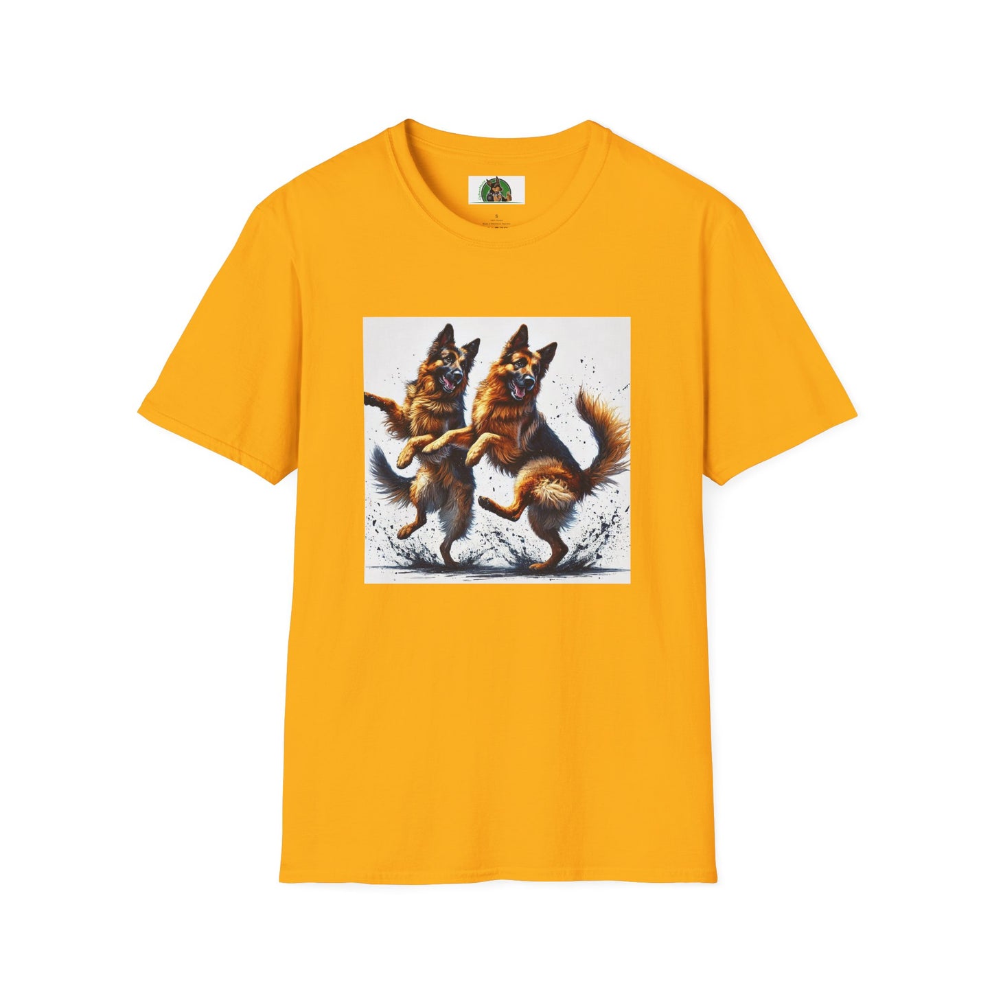 German Shepherd T-Shirt - Dancing Dog Design T-Shirt Printify S Gold