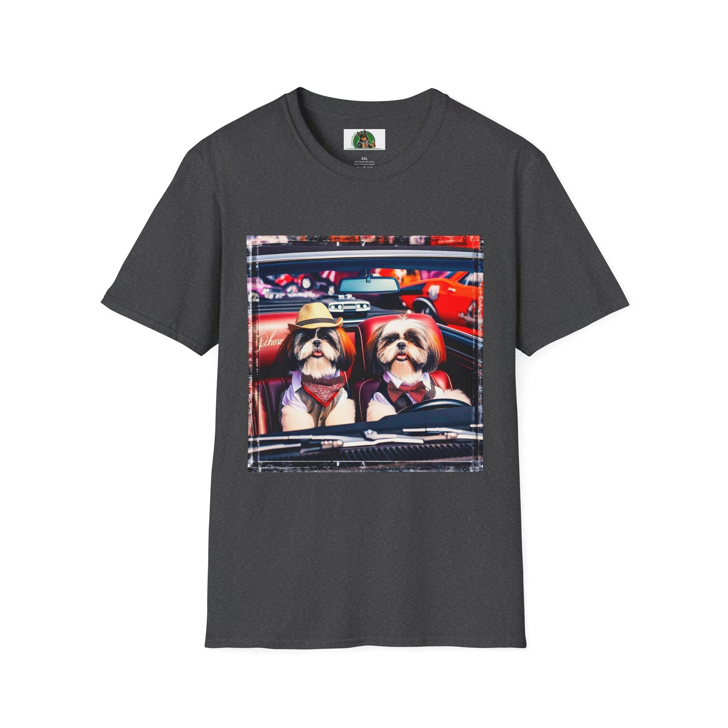 Wacky Shih Tzu driving frirbfs T-Shirt Printify XS Dark Heather