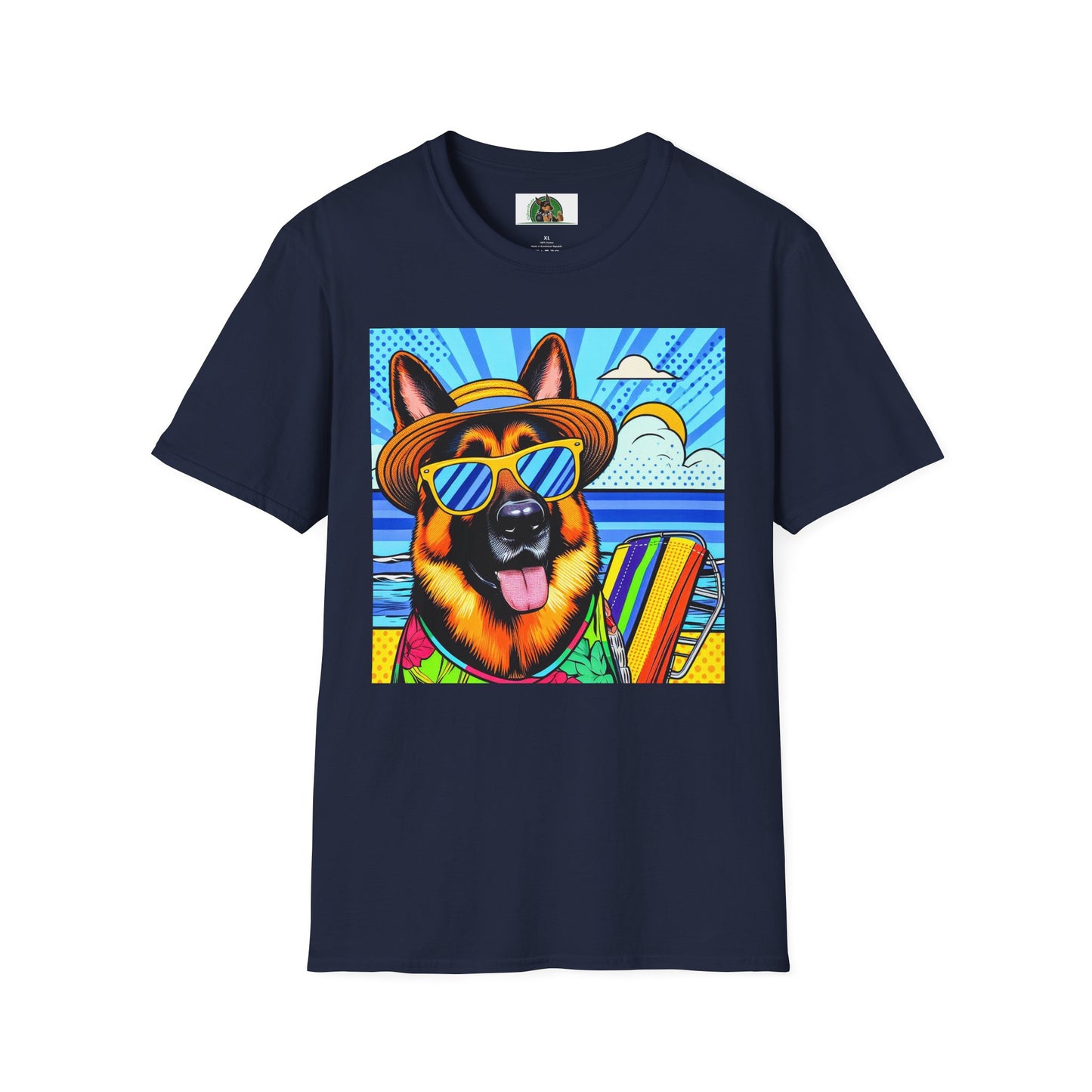 German Shepherd beach puppy shirt T-Shirt Printify Navy S