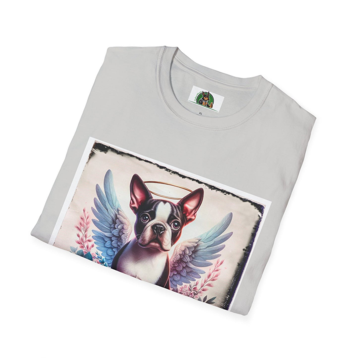 Boston Terrier Terrier Angel And Roses Tshirt T-Shirt Printify