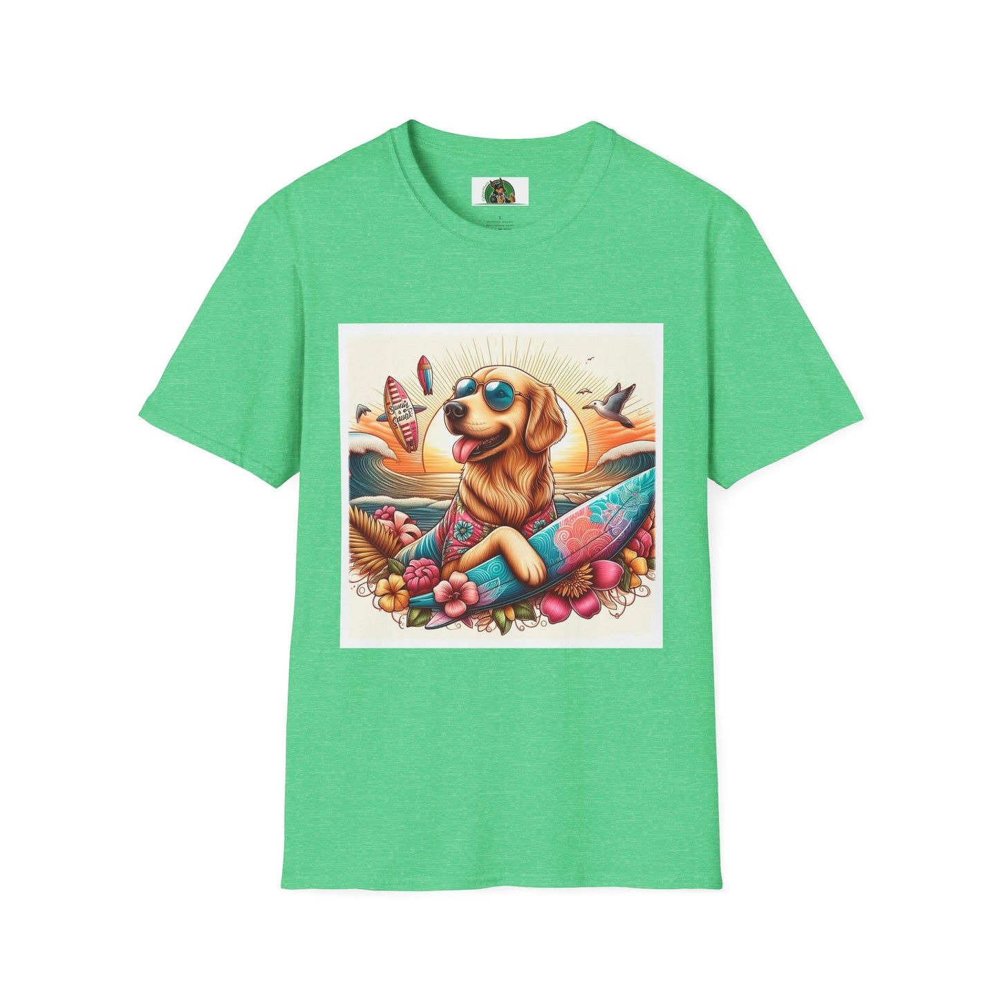 Golden Retriever beach day shirt T-Shirt Printify S Heather Irish Green