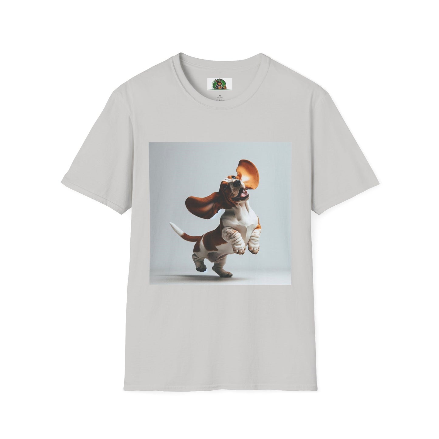 Bassett Hound T-Shirt - Dancing Dog Design T-Shirt Printify S Ice Grey
