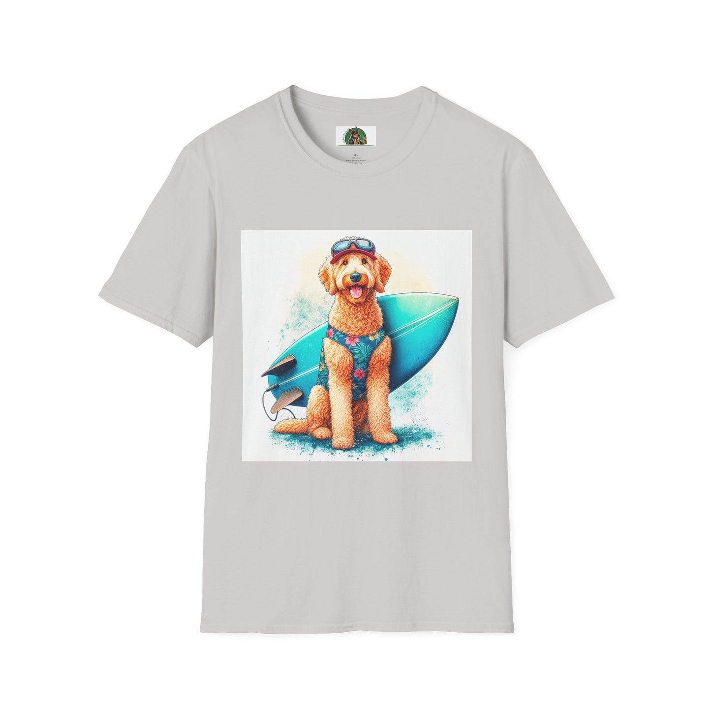 Golden Doodle surfer dude t shirt T-Shirt Printify S Ice Grey