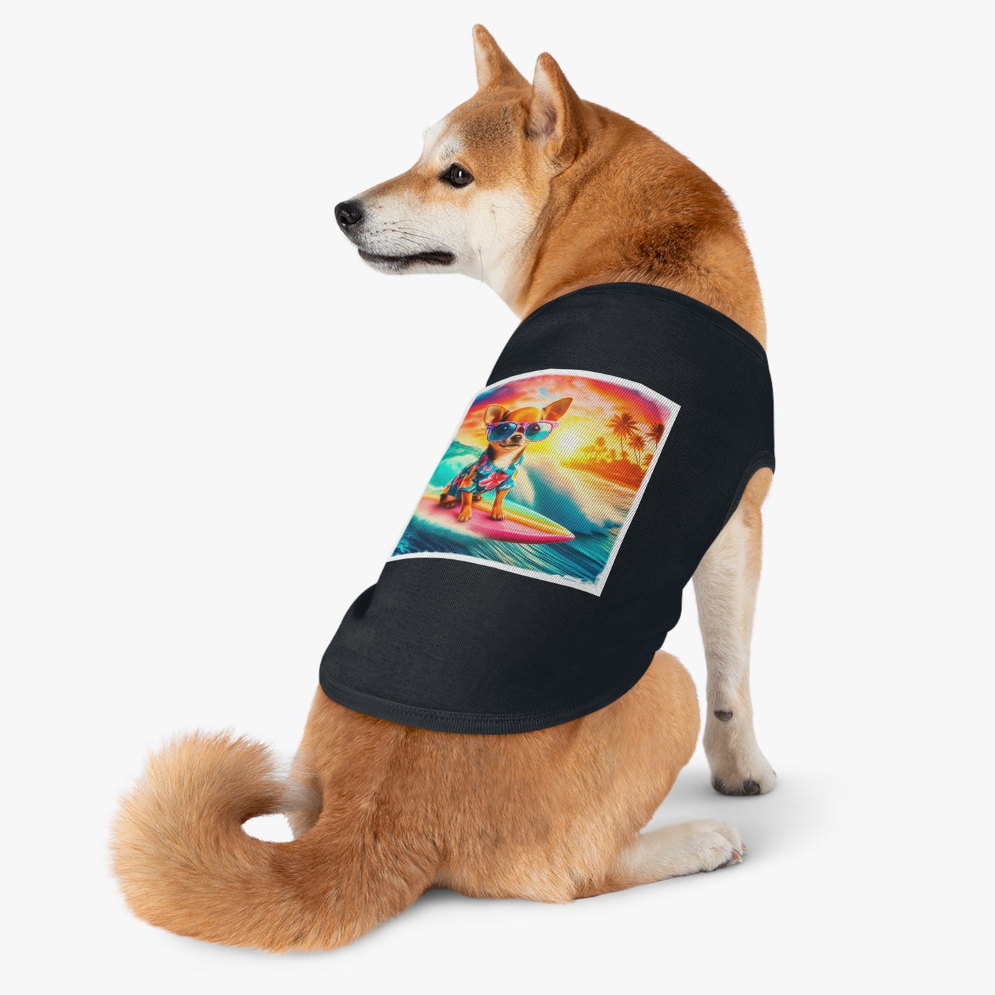 Pet Tank Top Chihuahua colorful waves t shirt Pets Printify