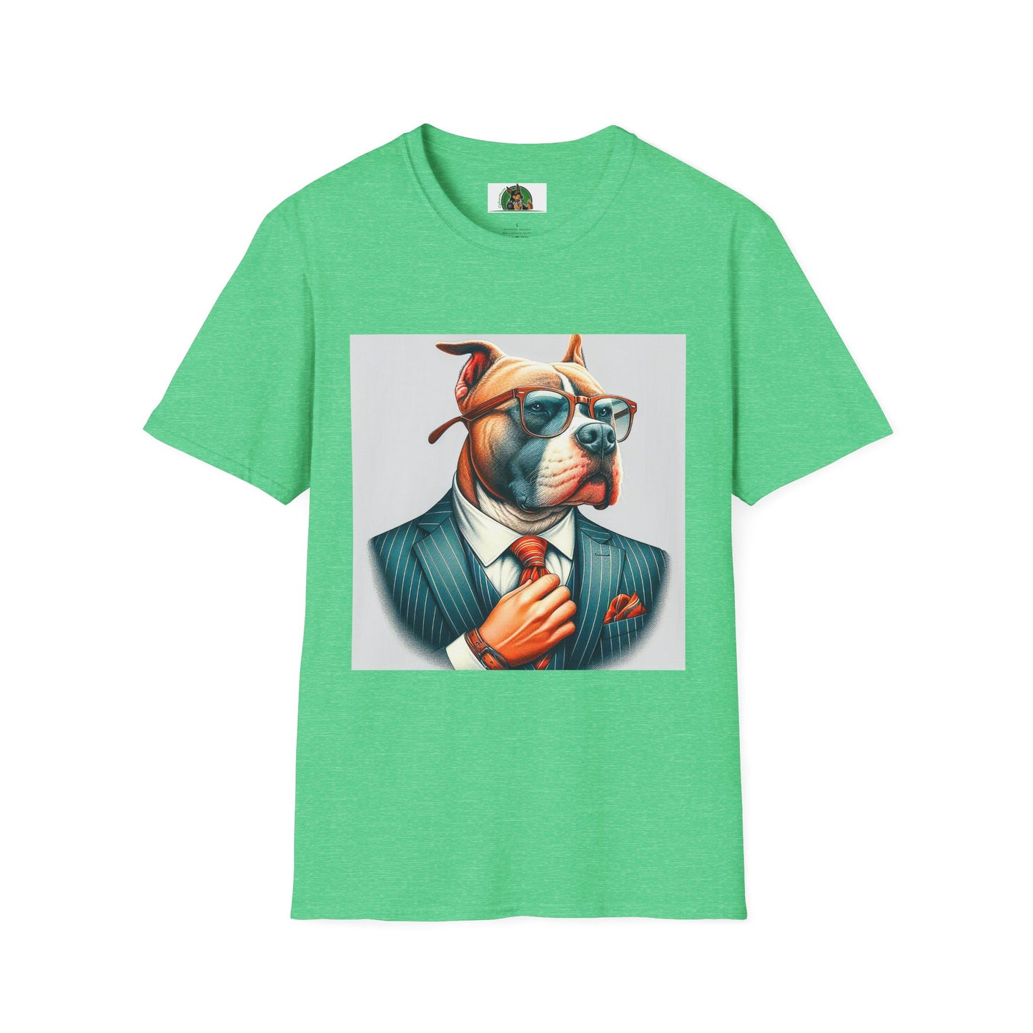 Pit Bull men in black shirt T-Shirt Printify S Heather Irish Green
