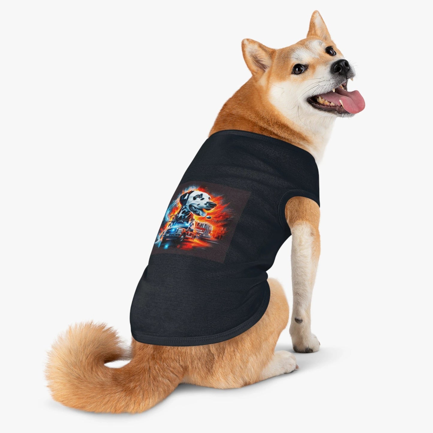 Dalmatian American Firefighter Pet Tank Top Dog Shirt With Firehouse Mascot Design by Printify