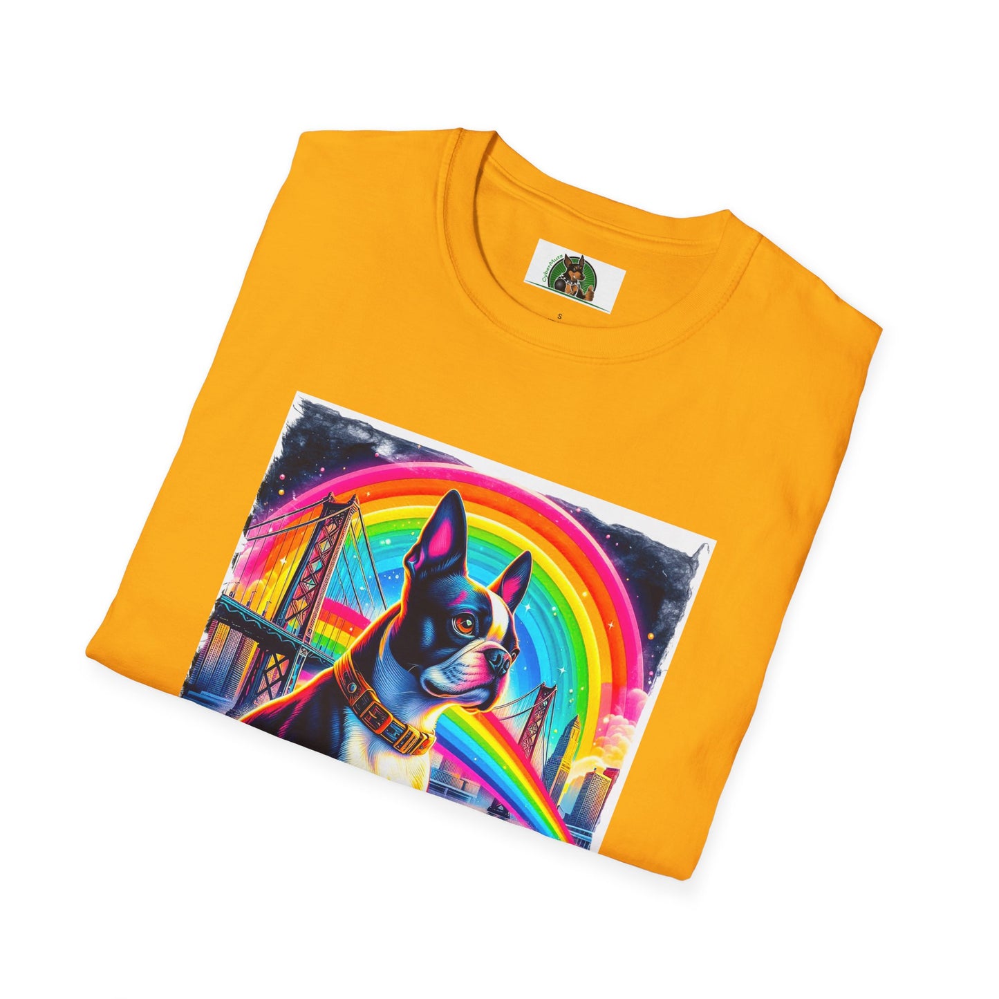 Boston Terrier Rainbow Bridge Dog At Beach T-Shirt Printify
