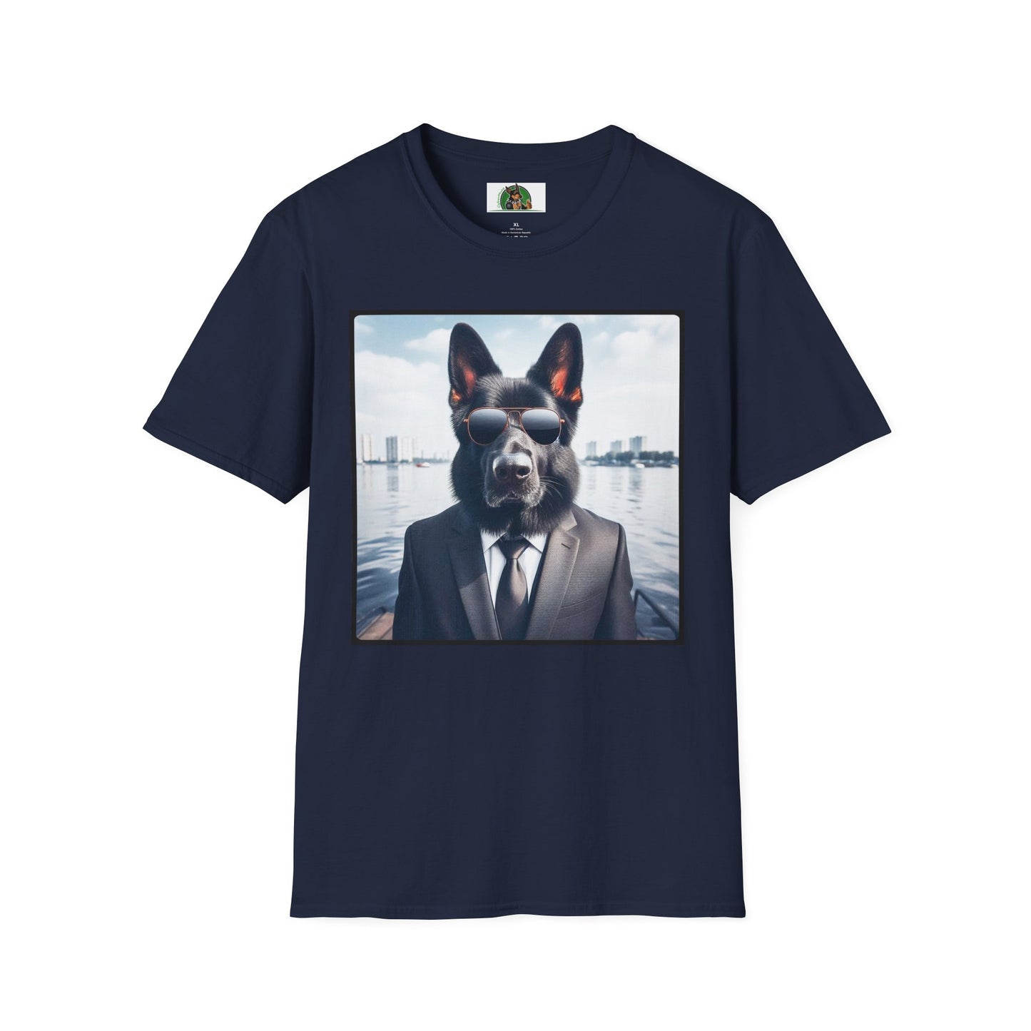German Shepherd men in black shirt T-Shirt Printify Navy S