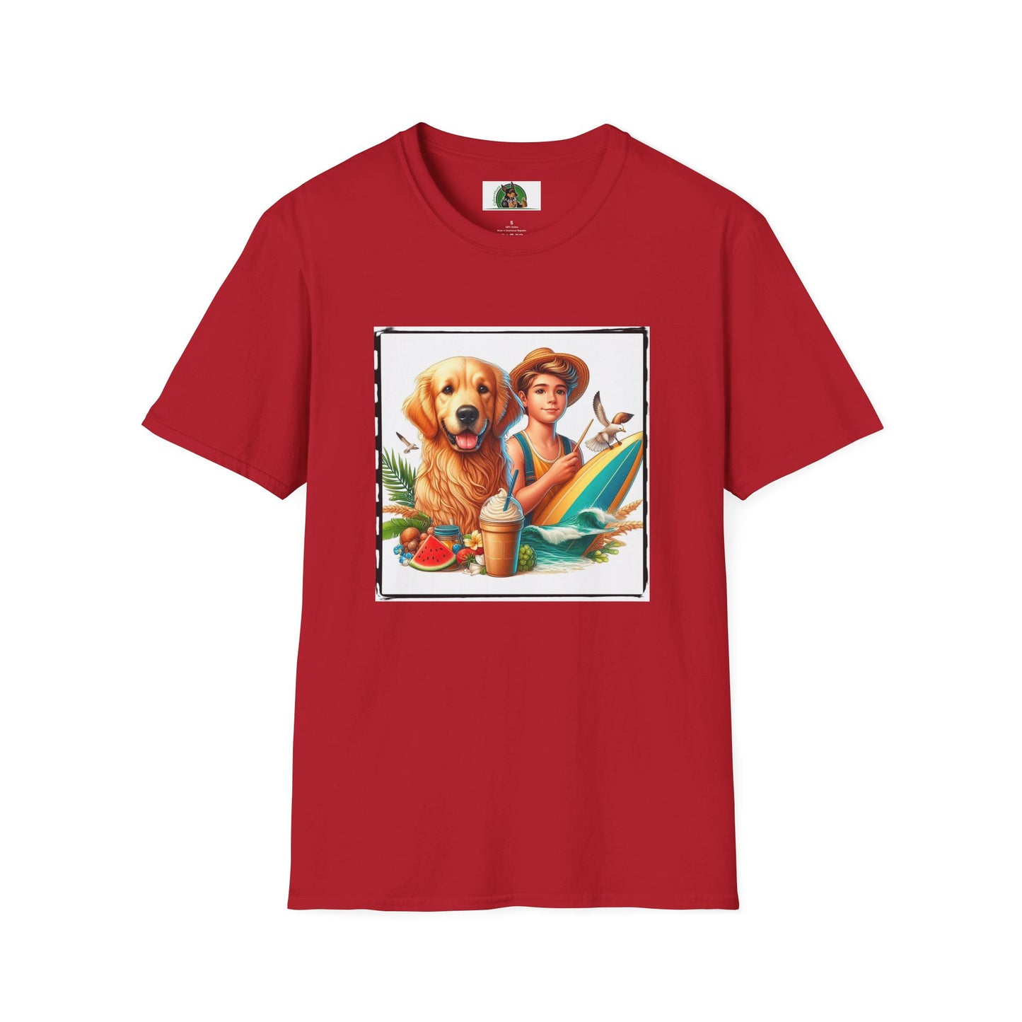 Golden Retriever boy and handsome puppy T-Shirt Printify S Cherry Red
