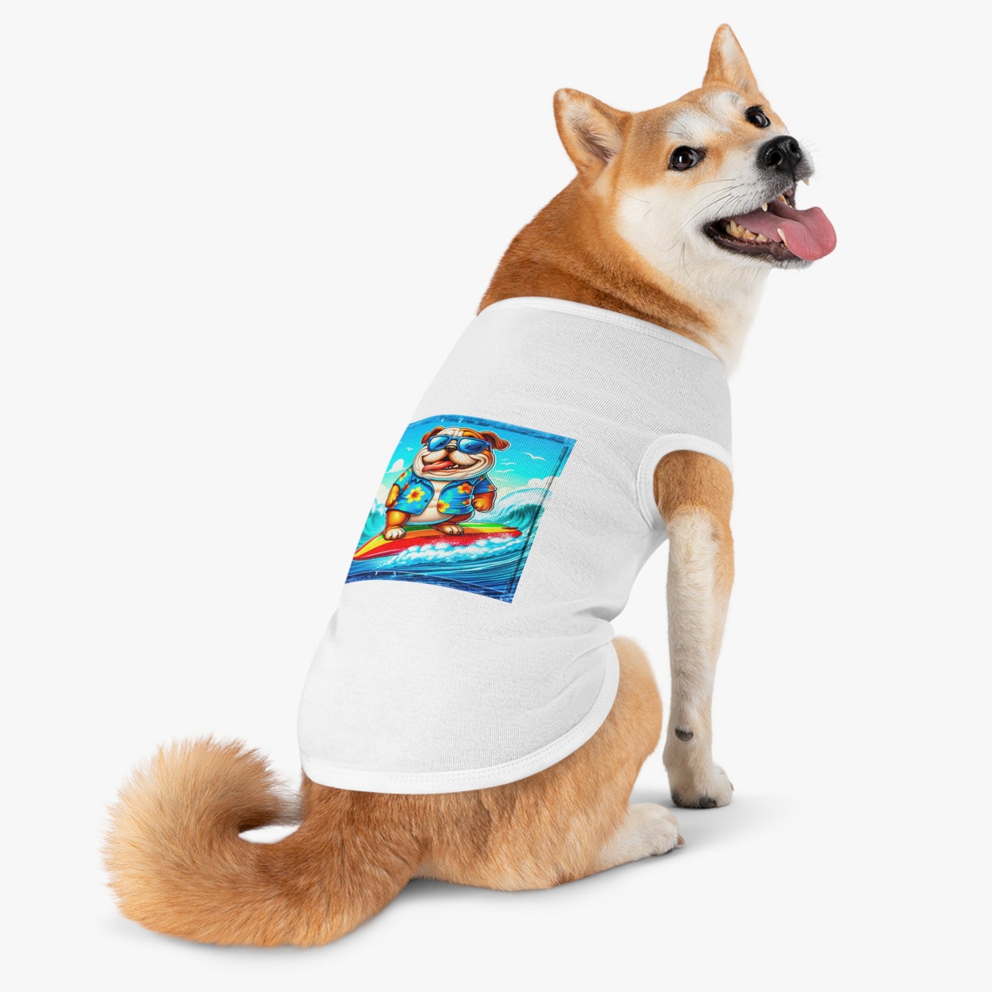 Pet Tank Top Bulldog surfing dog t shirt