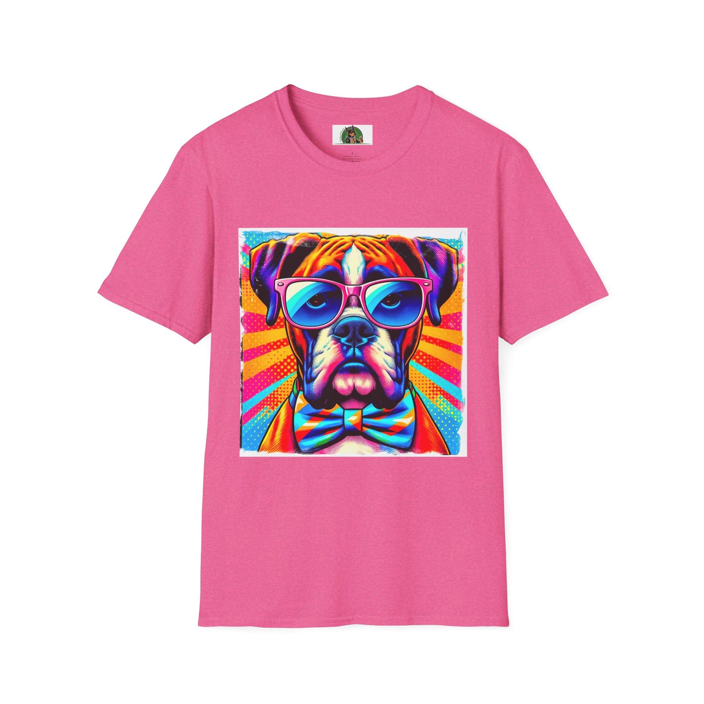 Boxer Pop Art Dog Wearing Glasses T-Shirt T-Shirt Printify S Heather Heliconia