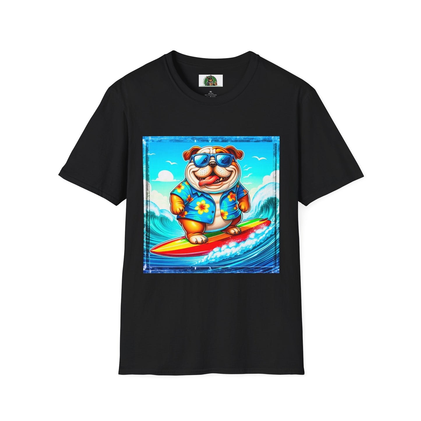 Bulldog surfing fun t shirt T-Shirt Printify XS Black