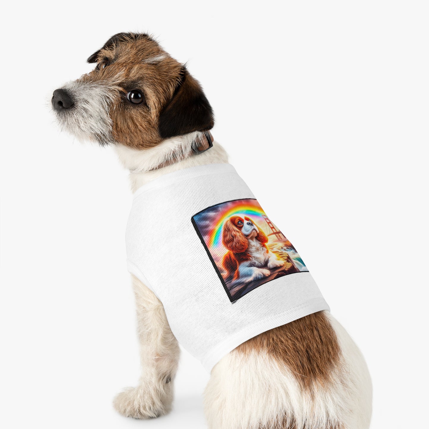 Pet Tank Top Cavalier King Charles Spaniel Rainbow bridge T Shirt Pets Printify