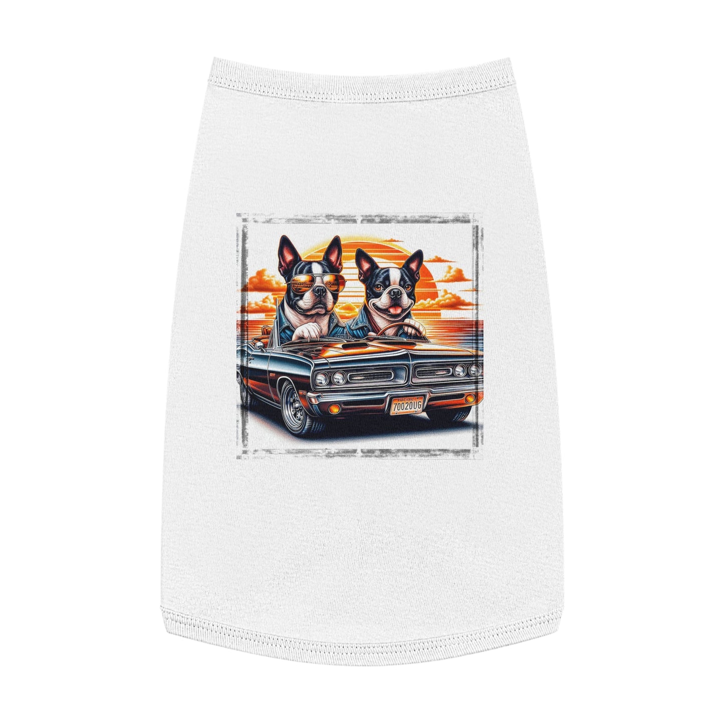 Pet Tank Top - Wacky Boston Terrier Friends Driving Design Pets Printify L White