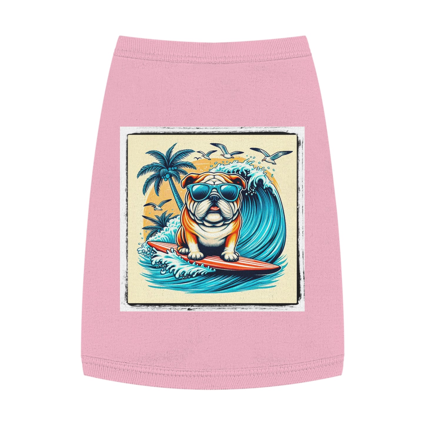 Pet Tank Top Bulldog Hawaiian surf t shirt Pets Printify M Pink