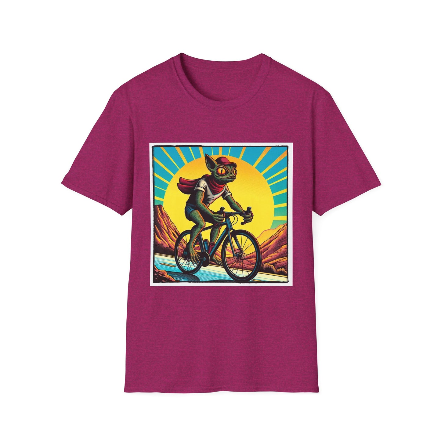 Chupacabra bike riding t shirt T-Shirt Printify S Antique Heliconia