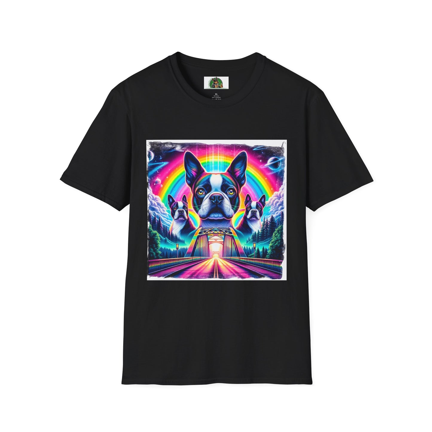 Boston Terriers Rainbow Bridge T-Shirt T-Shirt Printify XS Black