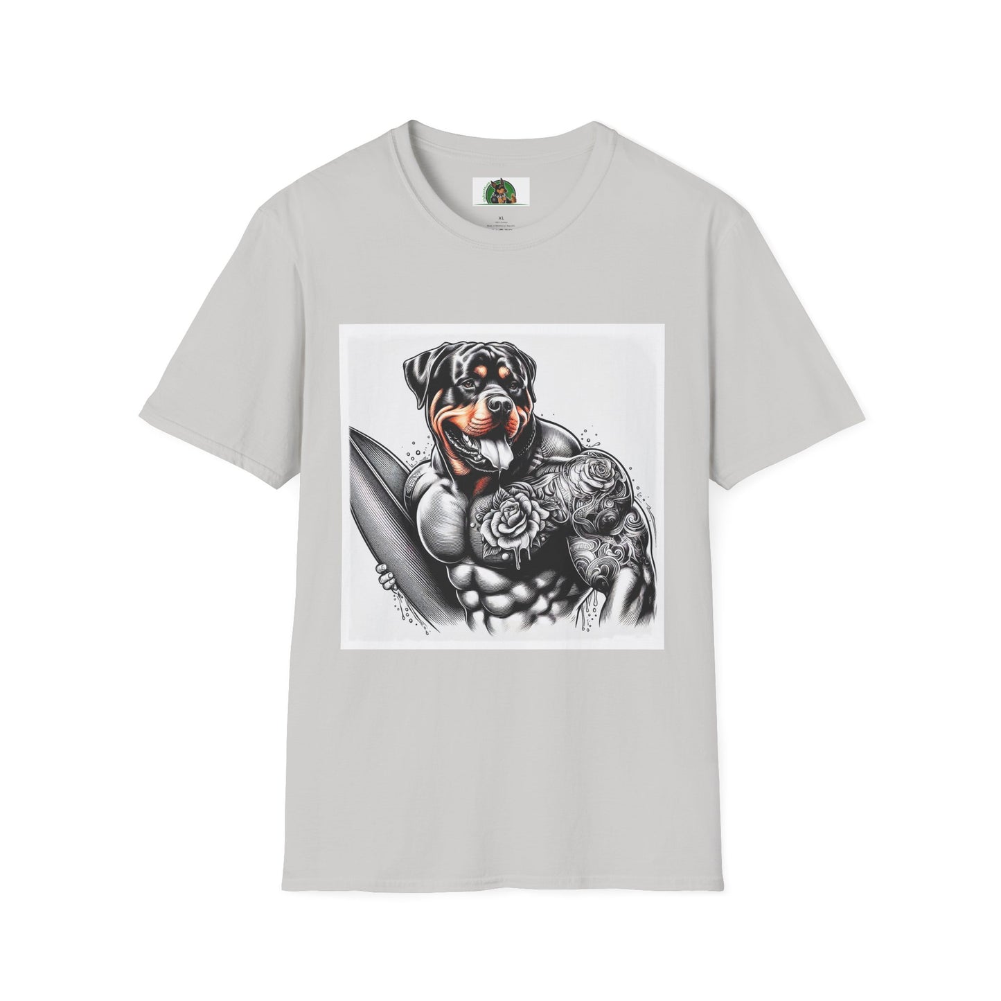 Rottweiler muscles surfer shirt T-Shirt Printify S Ice Grey