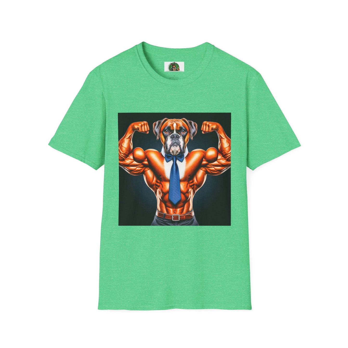 Boxer Muscle Dog Wearing Tie TShirt T-Shirt Printify S Heather Irish Green