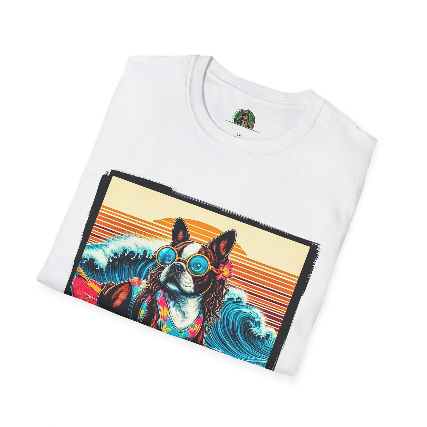 Boston Terrier Surfer Dog T-Shirt Printify