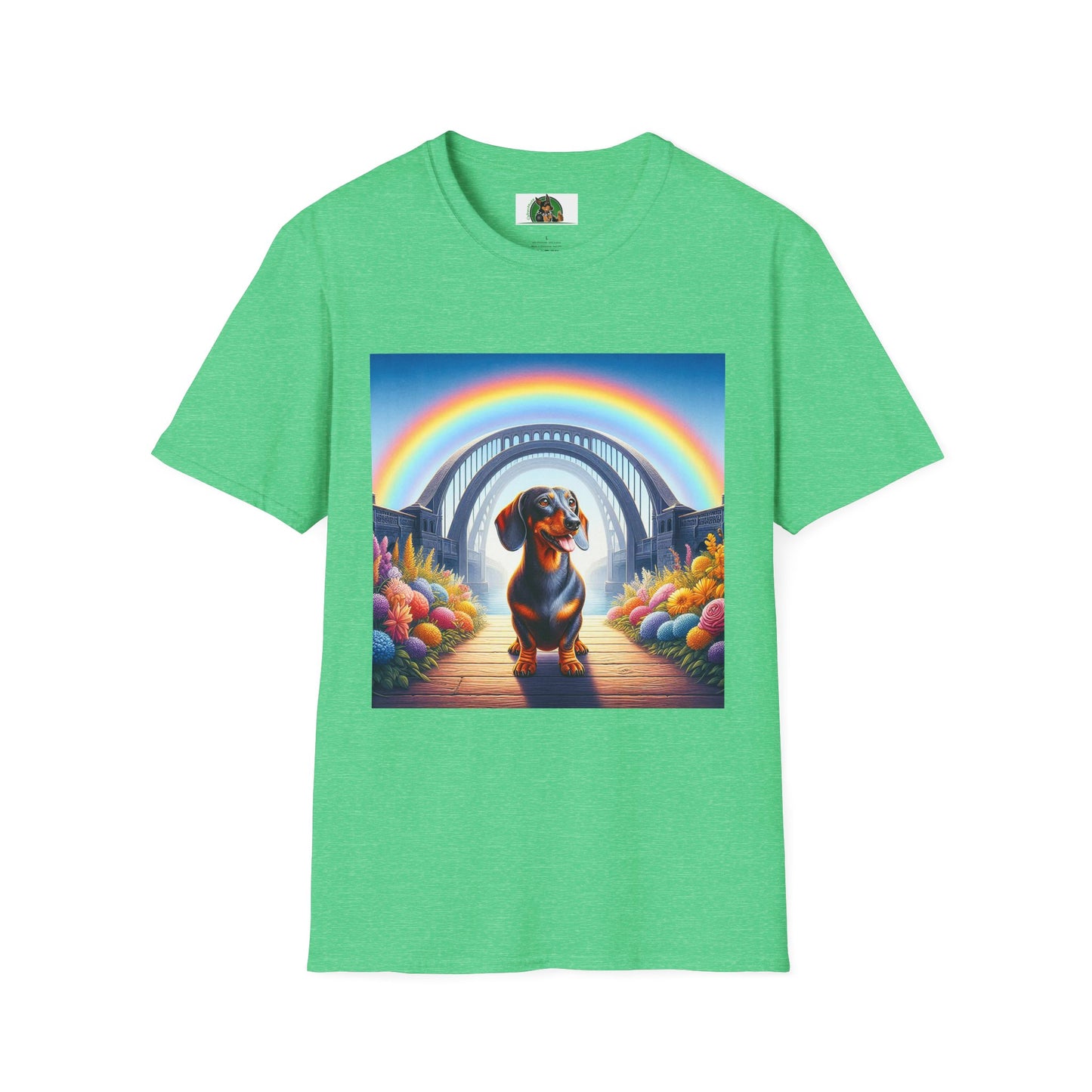 Dachshund rainbow bridge t shirt T-Shirt Printify Heather Irish Green S