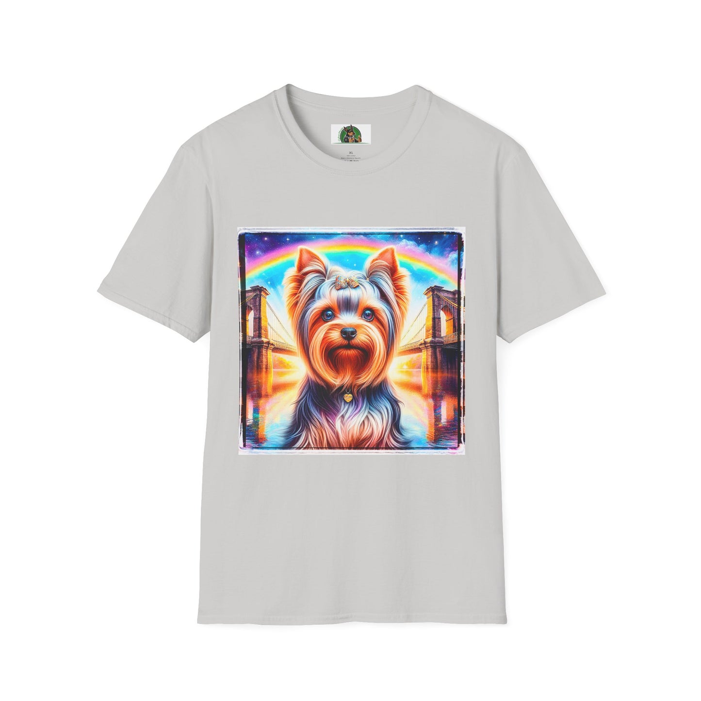 Yorkie rainbow bridge shirt T-Shirt Printify S Ice Grey