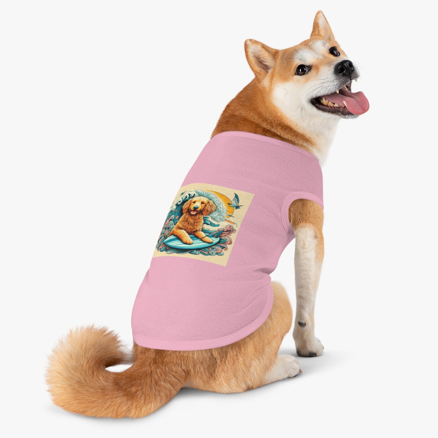 Pet Tank Golden Doodle blue waves t shirt