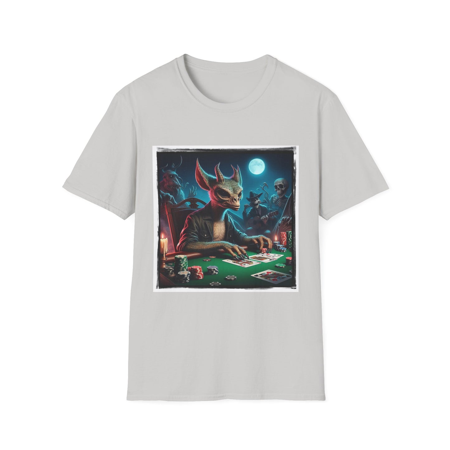 Chupacabra dragon poker playing t shirt T-Shirt Printify S Ice Grey