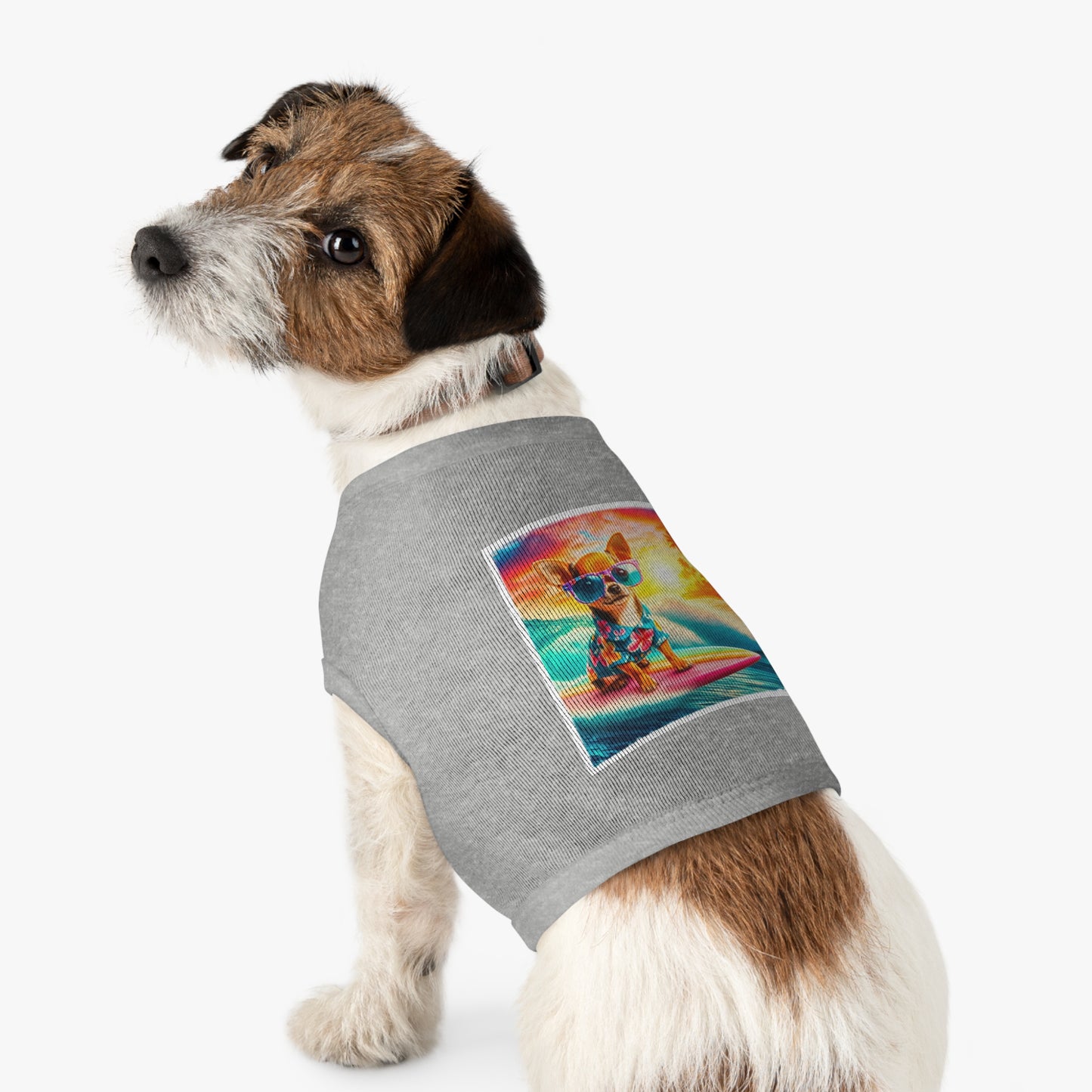 Pet Tank Top Chihuahua colorful waves t shirt Pets Printify