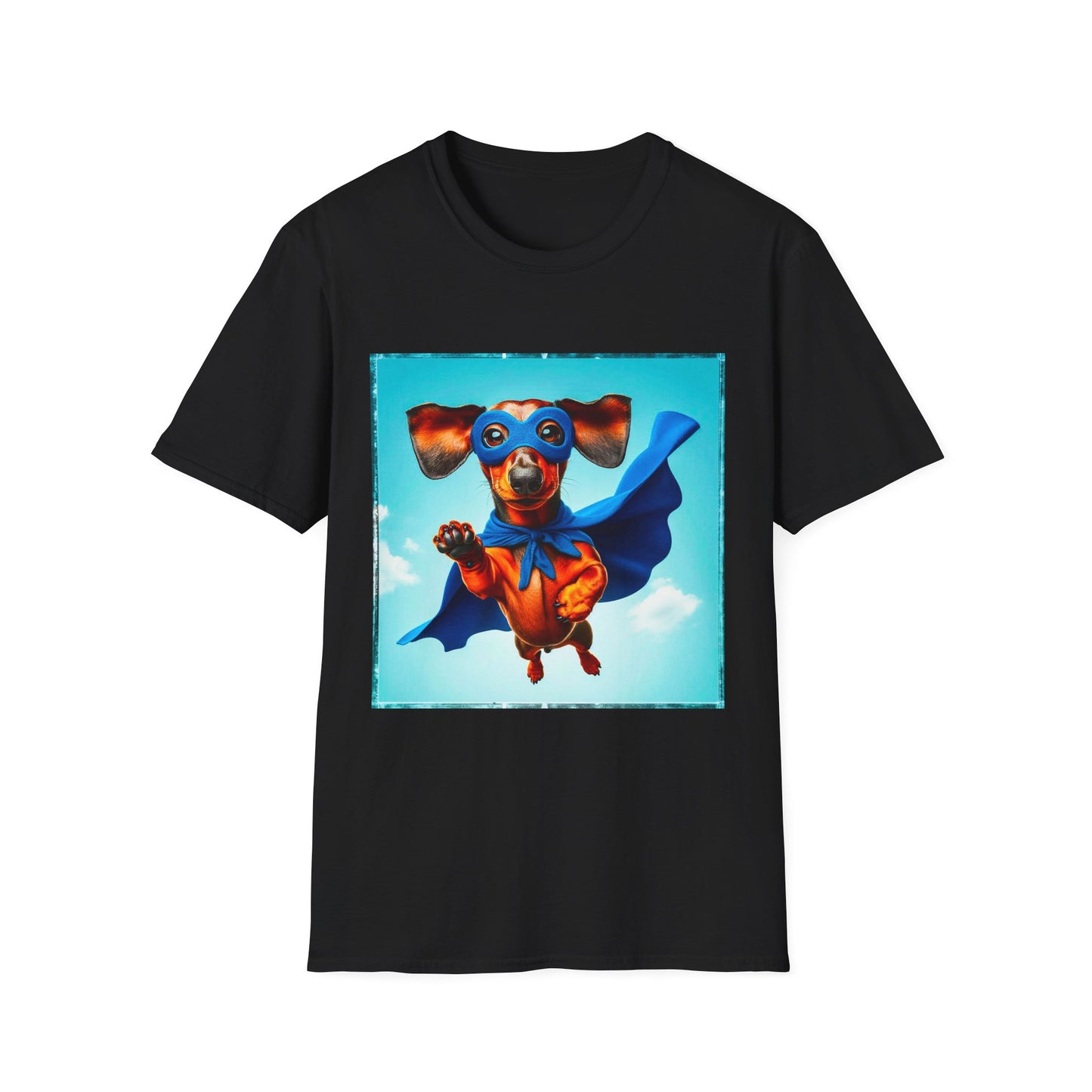 Dachshund flying superhero t shirt T-Shirt Printify XS Black